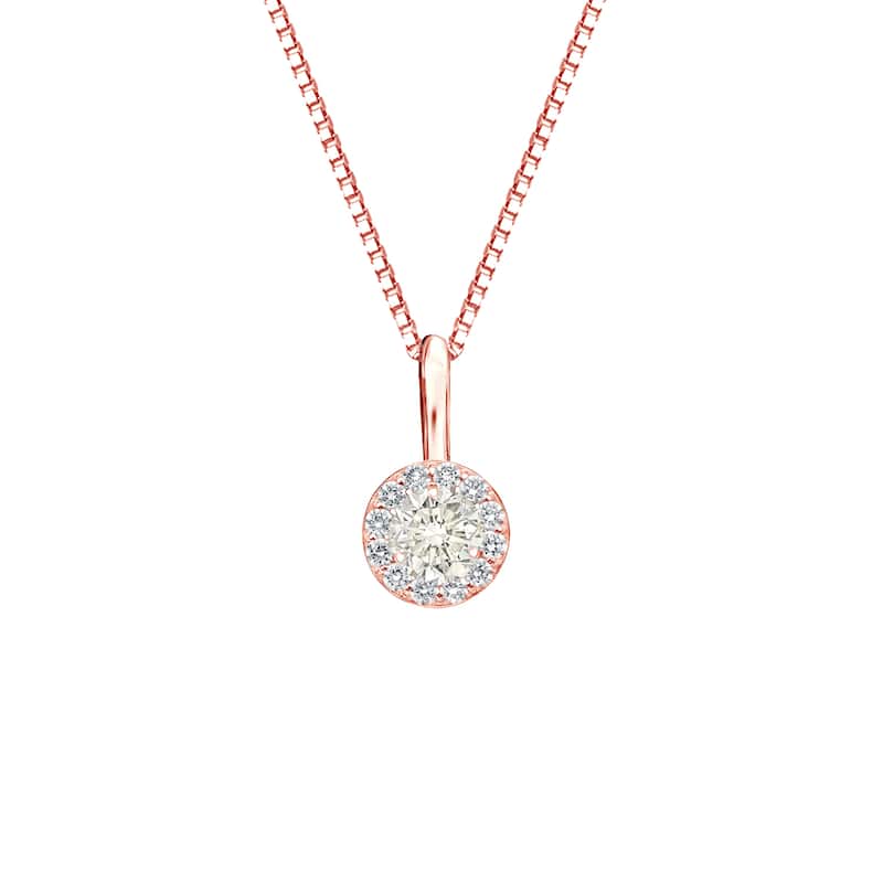 Auriya 14k Gold 1/4ct TDW Round Diamond Halo Necklace (J-K, I1-I2) - Rose