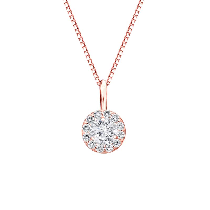 Auriya 2/5ctw Round Halo Diamond Necklace 14k Gold (H-I, SI1-SI2) - Rose