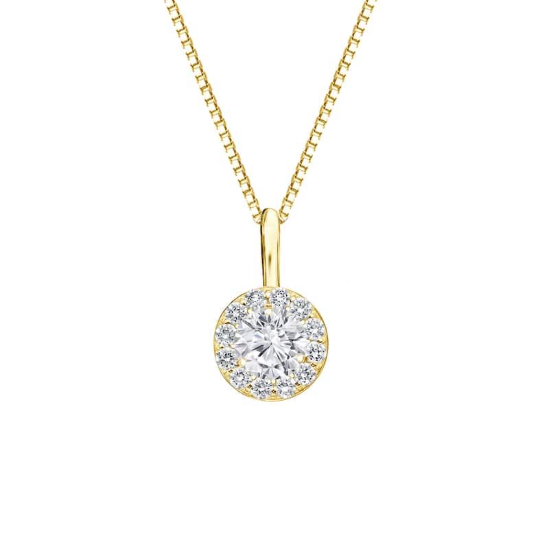 Auriya 2/5ctw Round Halo Diamond Necklace 14k Gold (H-I, SI1-SI2) - Yellow