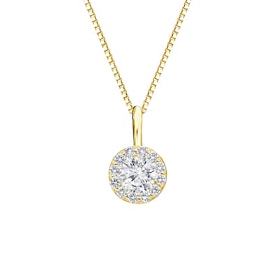 Auriya 2/5ctw Round Halo Diamond Necklace 14k Gold (H-I, SI1-SI2)