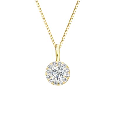 Auriya 14k Gold 2/5ct TDW Round-Cut Diamond Halo Necklace (I-J, SI2-SI3)