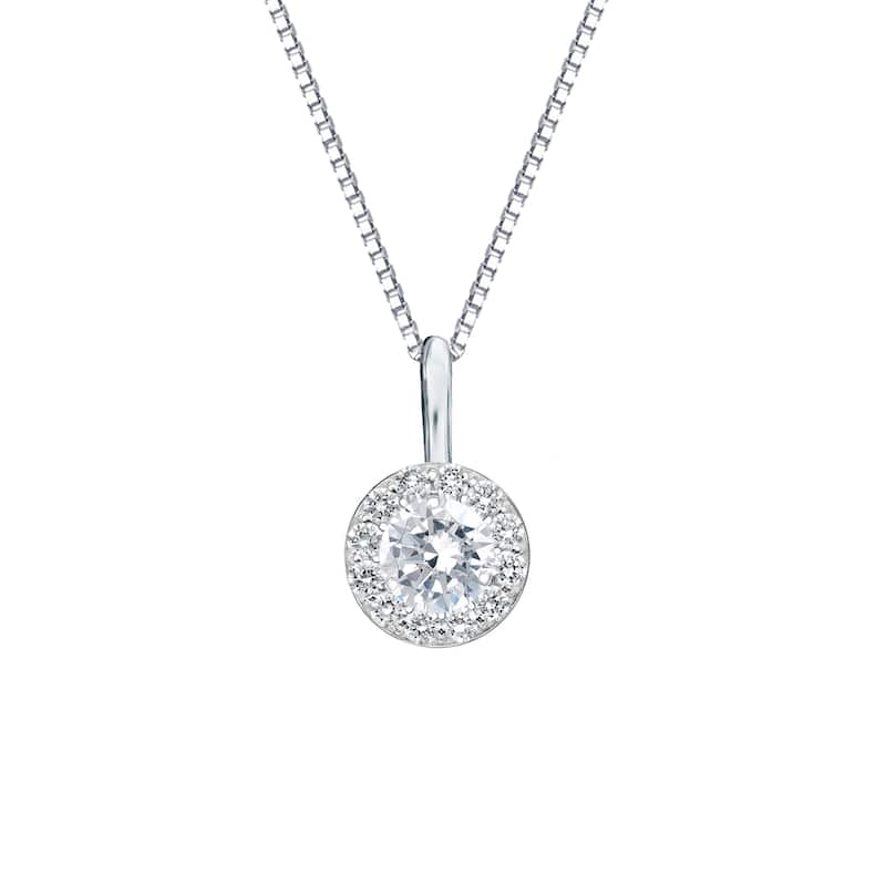 Auriya 14k Gold 2/5ct TDW Round-Cut Diamond Halo Necklace (I-J, SI2-SI3) - White