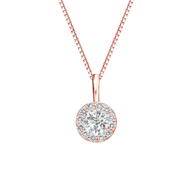 Auriya 14k Gold 2/5ct TDW Round-Cut Diamond Halo Necklace (I-J, SI2-SI3) - Rose