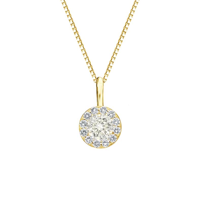 Auriya 2/5ctw Round Halo Diamond Necklace 14k Gold (J-K, I1-I2) - Yellow