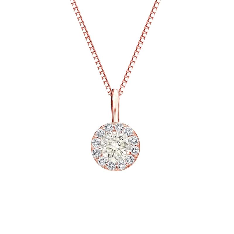 Auriya 2/5ctw Round Halo Diamond Necklace 14k Gold (J-K, I1-I2) - Rose