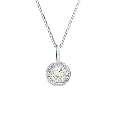 Auriya 2/5ctw Round Halo Diamond Necklace 14k Gold (J-K, I1-I2)