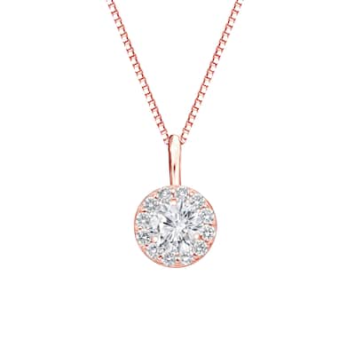 Auriya 14k Gold 1/2ct TDW Round-Cut Diamond Halo Necklace (H-I, SI1-SI2)