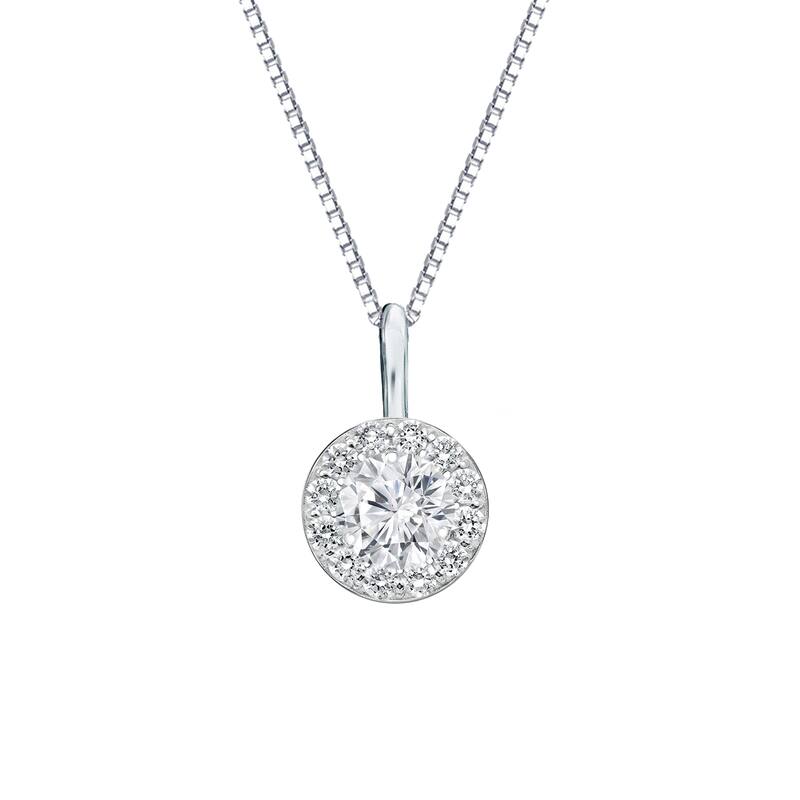 Auriya 14k Gold 1/2ct TDW Round-Cut Diamond Halo Necklace (H-I, SI1-SI2) - White