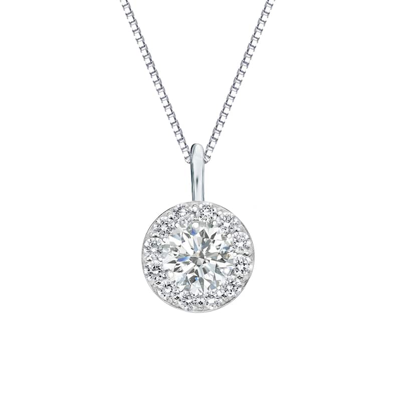 Auriya 3/4ctw Round Halo Diamond Necklace 14k Gold (I-J, SI2-SI3) - White