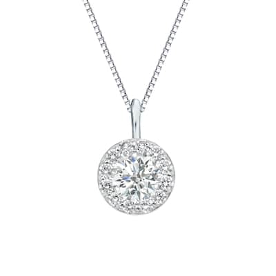 Auriya 3/4ctw Round Halo Diamond Necklace 14k Gold (I-J, SI2-SI3)