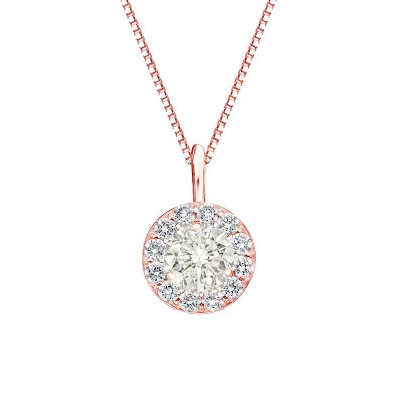 Auriya 3/4ctw Round Halo Diamond Necklace 14k Gold (J-K, I1-I2)