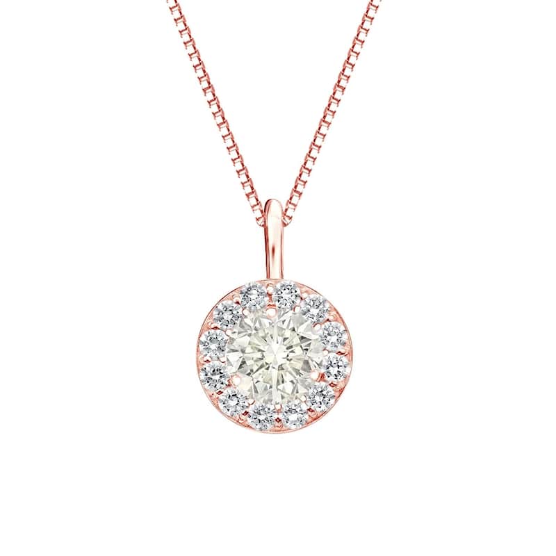 Auriya 3/4ctw Round Halo Diamond Necklace 14k Gold (J-K, I1-I2) - Rose