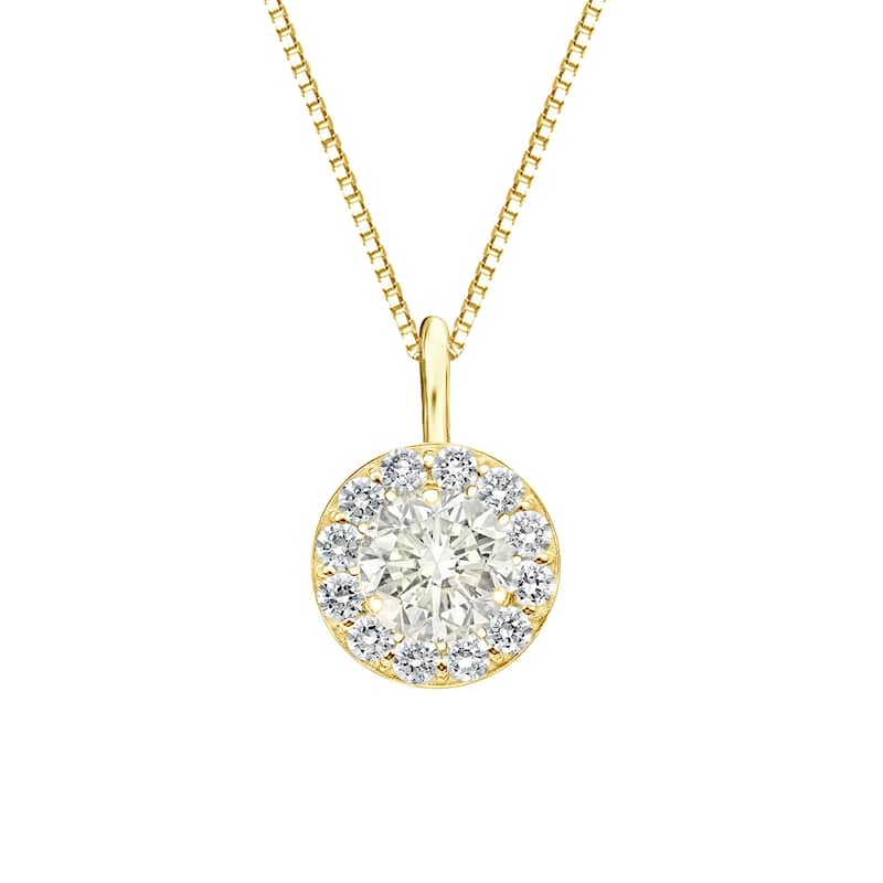 Auriya 3/4ctw Round Halo Diamond Necklace 14k Gold (J-K, I1-I2)
