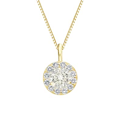 Auriya 3/4ctw Round Halo Diamond Necklace 14k Gold (J-K, I1-I2)