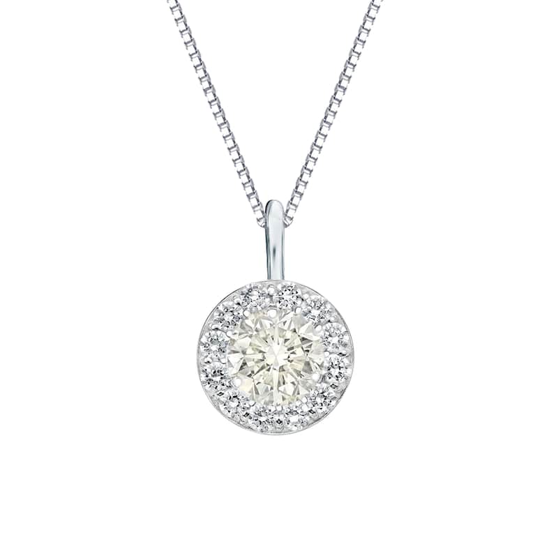 Auriya 3/4ctw Round Halo Diamond Necklace 14k Gold (J-K, I1-I2)