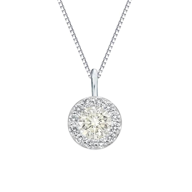 Auriya 3/4ctw Round Halo Diamond Necklace 14k Gold (J-K, I1-I2) - White