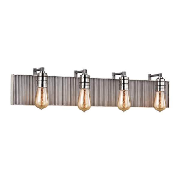 slide 2 of 2, Elk Corrugated Steel 4-light Vanity in Weathered Zinc and Polished Nickel