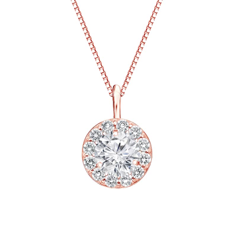 Auriya 14k Gold 1ct TDW Round Diamond Halo Necklace (H-I, SI1-SI2)