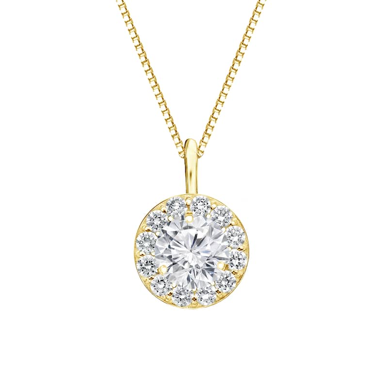 Auriya 14k Gold 1ct TDW Round Diamond Halo Necklace (H-I, SI1-SI2)