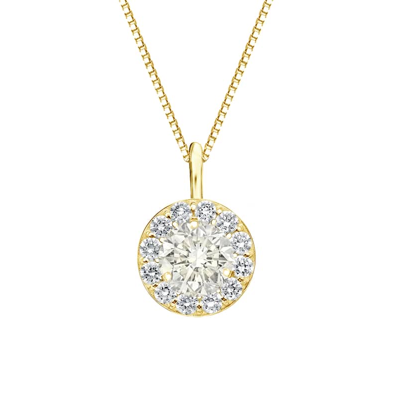 Auriya 1 carat TW Round Halo Diamond Necklace 14k Gold (J-K, I1-I2) - Yellow