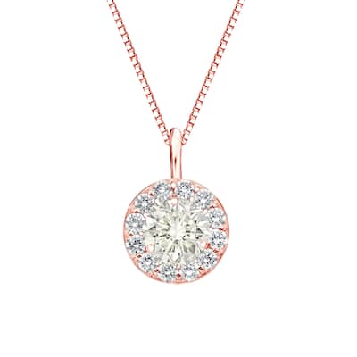 Auriya 1 carat TW Round Halo Diamond Necklace 14k Gold (J-K, I1-I2)