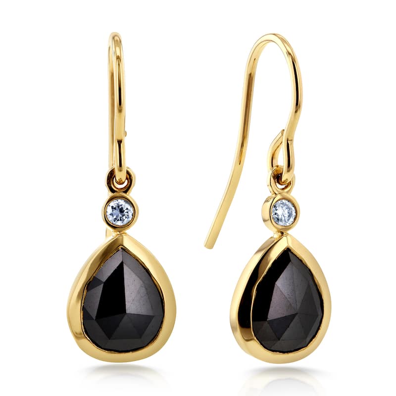 Annello by Kobelli 14k Yellow Gold 2 1/2ct TDW Rose Cut Pear Shape Black Diamond Fish Hook Earrings