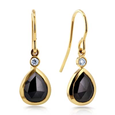 Annello by Kobelli 14k Yellow Gold 2 1/2ct TDW Rose Cut Pear Shape Black Diamond Fish Hook Earrings