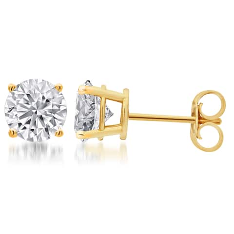 Divina Sterling Silver Round Diamond Solitaire Stud Earrings