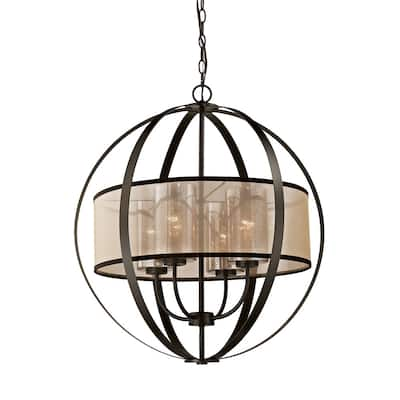 Elk Home Diffusion Oiled Bronze With Beige Organza 4 Light Chandelier