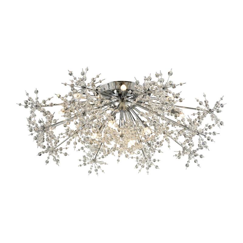 Elk Home Snowburst Chrome With Crystal Beads 13 Light Semi Flush