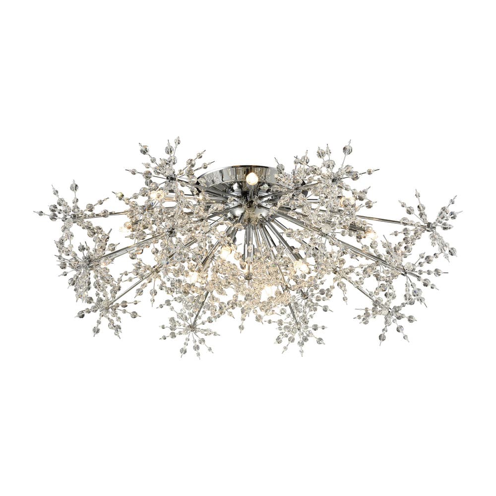 Elk Home Snowburst Chrome With Crystal Beads 13 Light Semi Flush