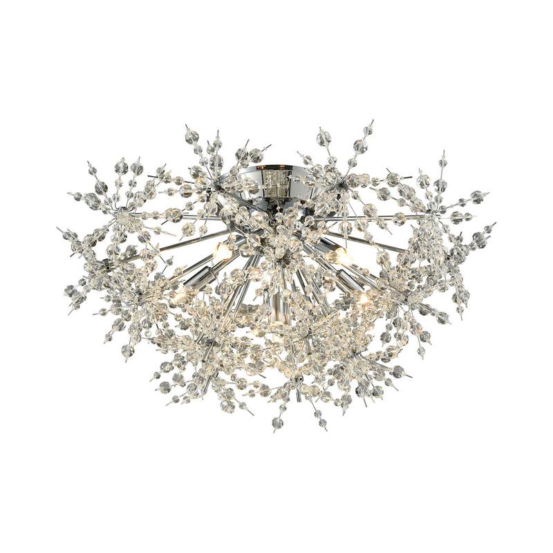 Elk Home Snowburst Chrome With Crystal Beads 6 Light Semi Flush