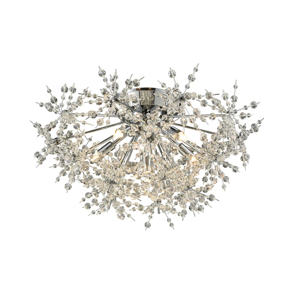 Elk Home Snowburst Chrome With Crystal Beads 6 Light Semi Flush