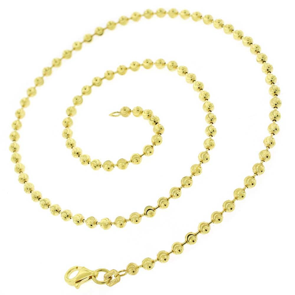 White Rose Gold Finish Sterling Silver Moon Cut Beaded Chain Neckl Mens Yellow