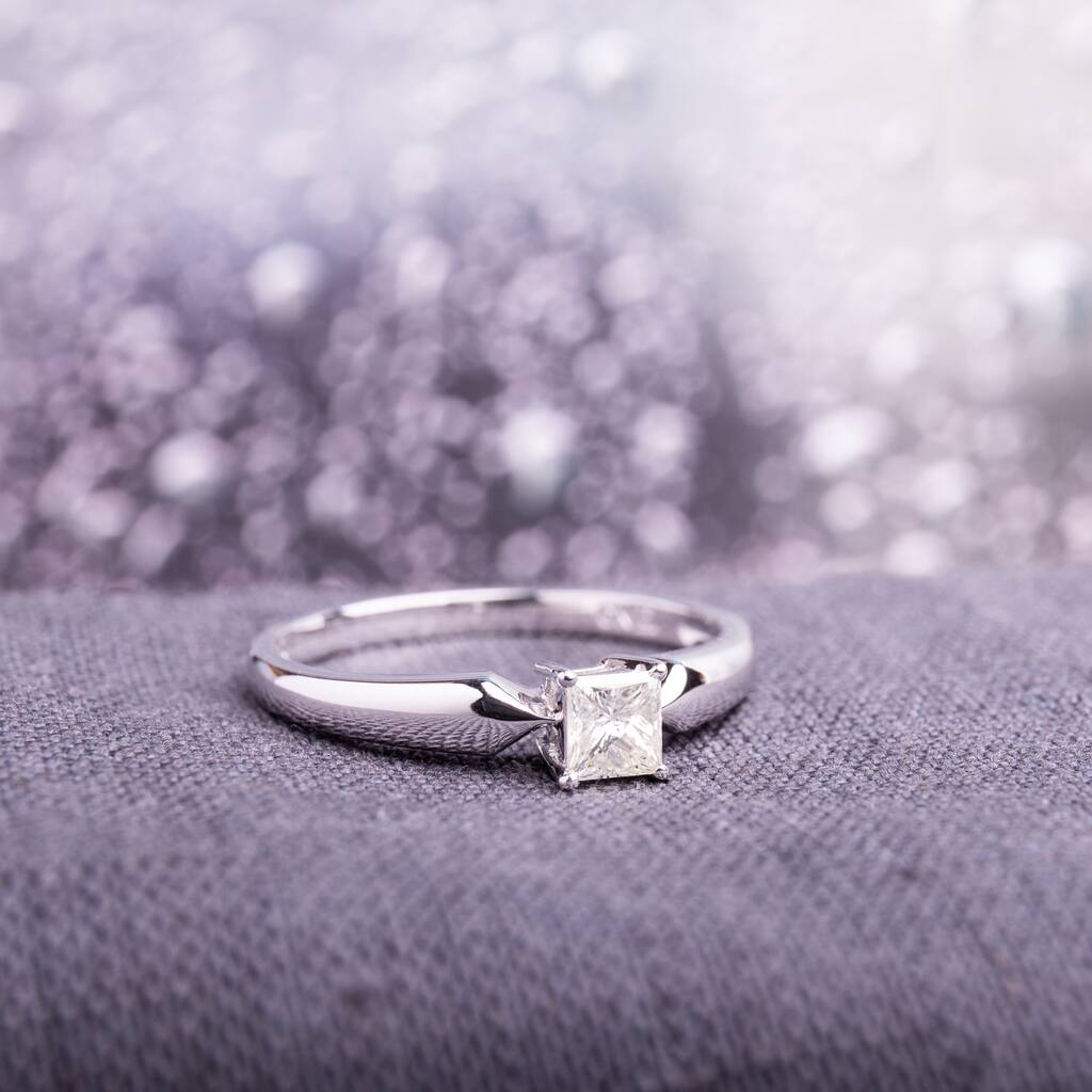 Miadora 10k White Gold 1/3ct TDW Princess-cut Diamond Solitaire Ring