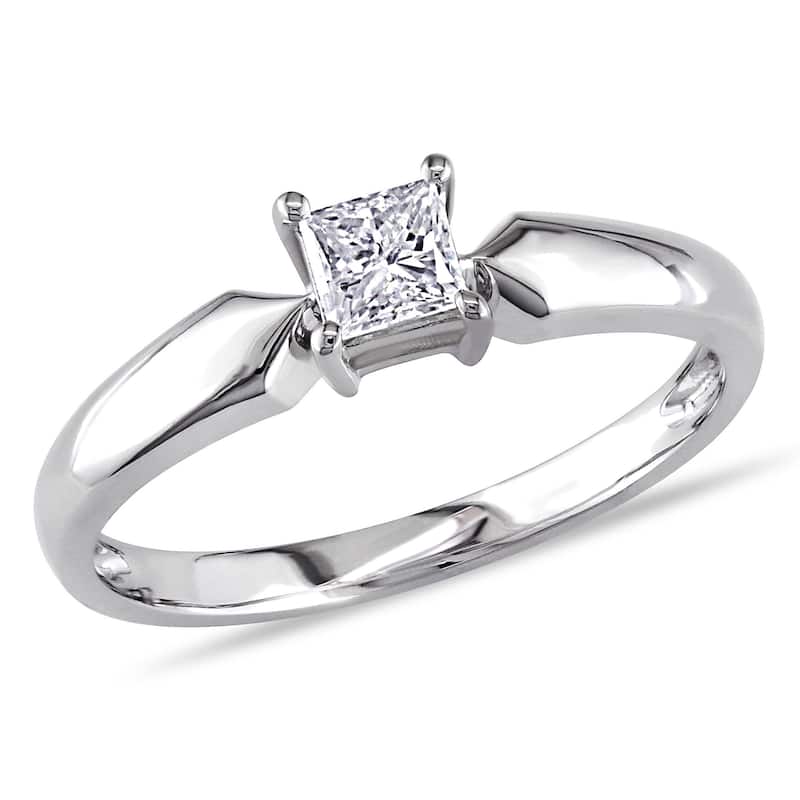 Miadora 10k White Gold 1/3ct TDW Princess-cut Diamond Solitaire Ring - 4
