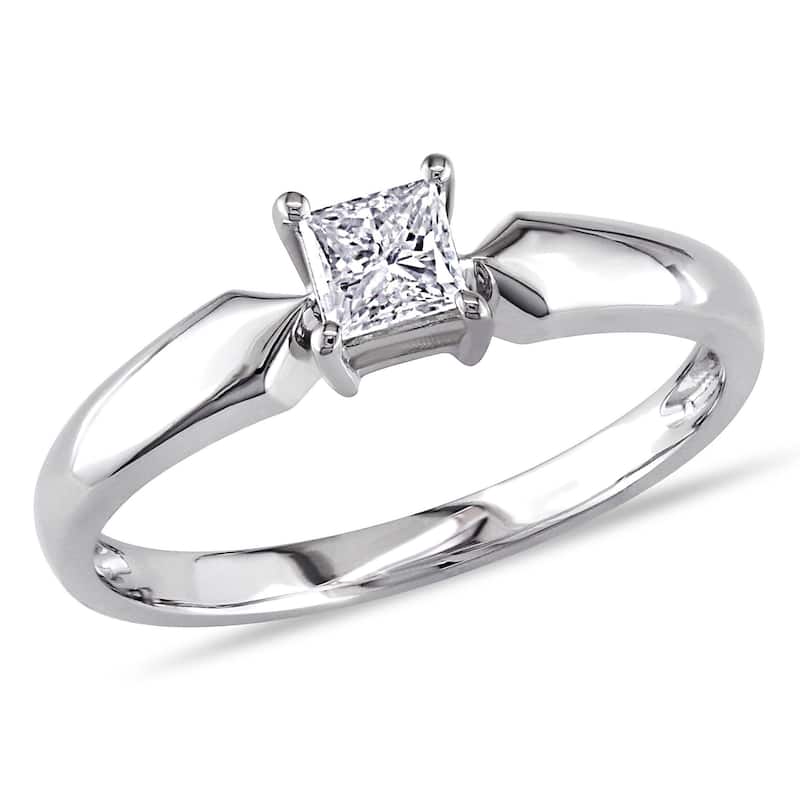 Miadora 10k White Gold 1/3ct TDW Princess-cut Diamond Solitaire Ring