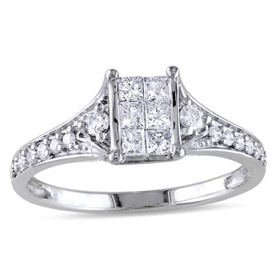 Miadora 10k White Gold 1/2ct TDW Princess-cut Diamond Engagement Ring (G-H, I2-I3)