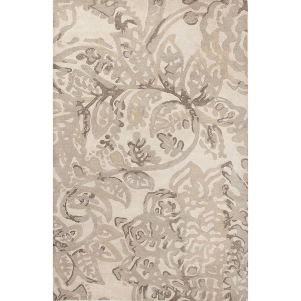 Contemporary Floral & Leaves Pattern Ivory/Neutral Wool Area Rug (5x8) Free Shipping Today