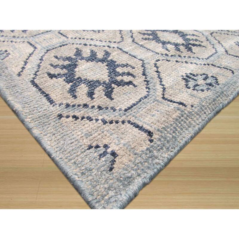 Handknotted Viscose Blue Transitional Geometric Kotan Rug 8' x 10