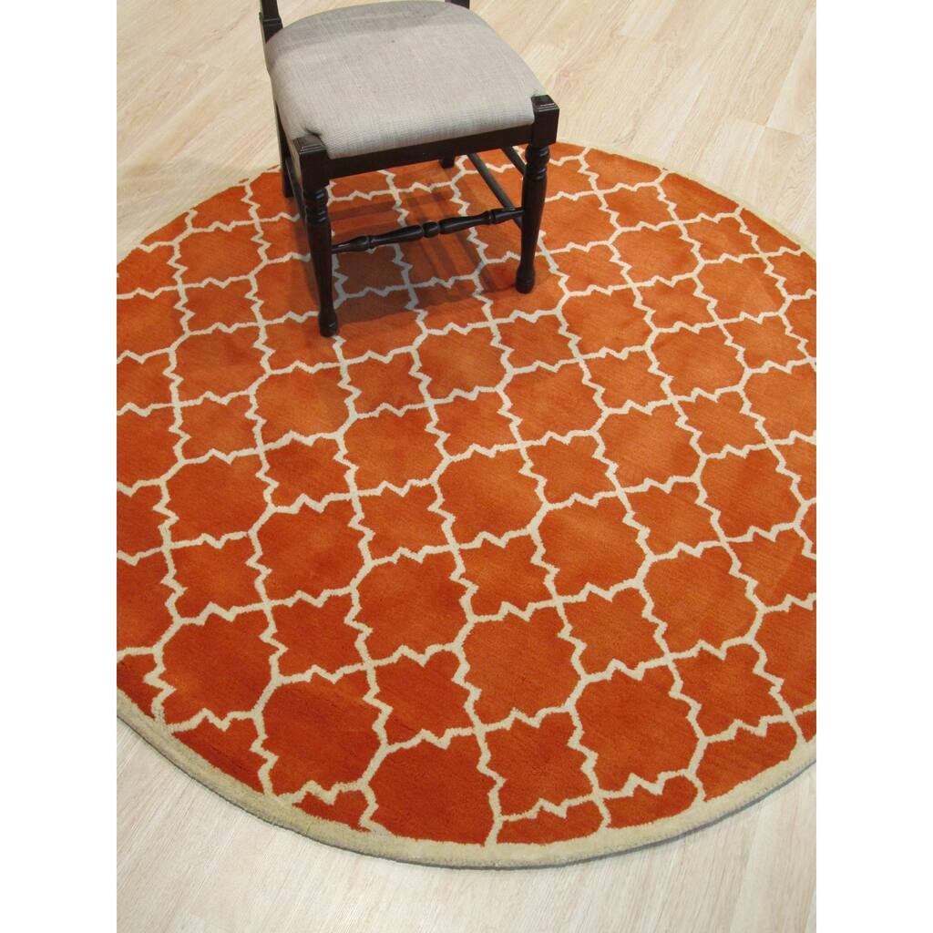 Hand-tufted Wool Orange Transitional Moroccan Moroccan Rug - 6' x 6'