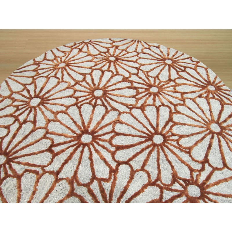 Hand-tufted Wool & Viscose Beige Transitional Trellis Sunflower Rug