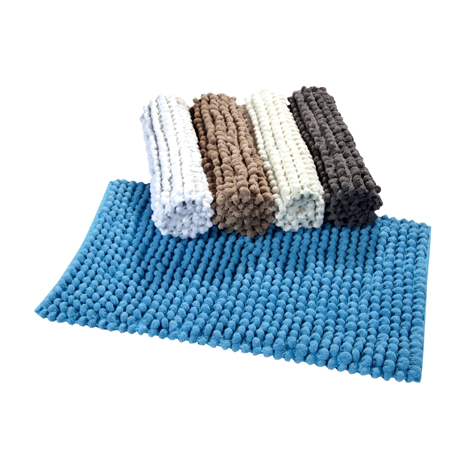 Tufted Chenille Oval Bath Mat With Hand-Crocheted Trim - Blue