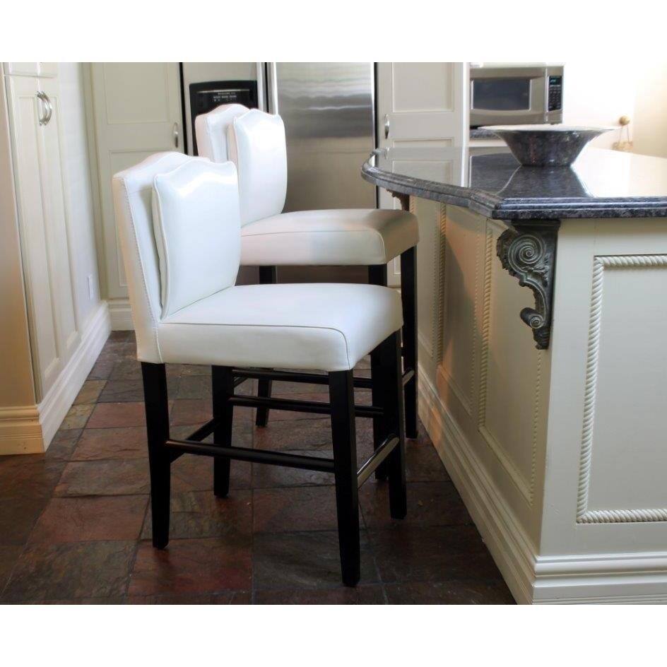 HD Couture Pillowback White Leather Counterstool