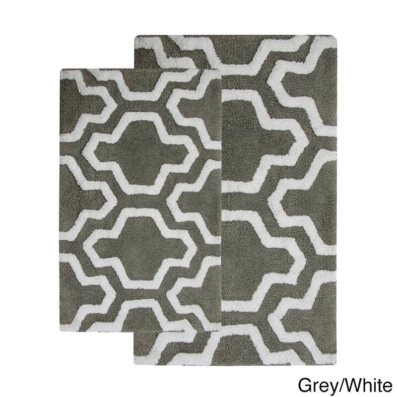 Saffron Fabs Cotton Quatrefoil Bath Rug (Set of 2) - Grey/White - 24 x 17 & 34 x 21