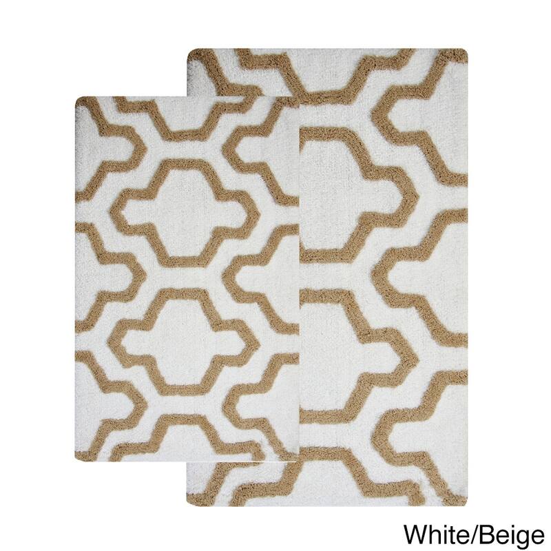 Saffron Fabs Cotton Quatrefoil Bath Rug (Set of 2) - White/Beige - 24 x 17 & 34 x 21