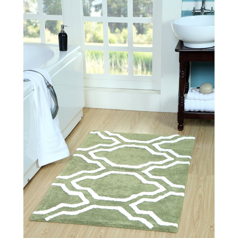 Saffron Fabs Cotton Quatrefoil Bath Rug - 21 x 34 - Sage Green/white