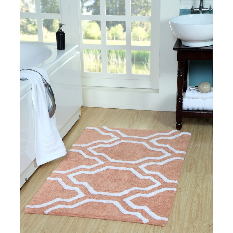 Saffron Fabs Cotton Quatrefoil Bath Rug - 30 x 50 - Coral/White