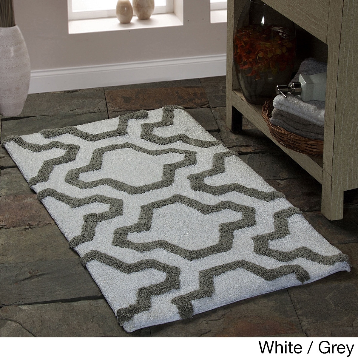 Saffron Fabs Bath Rug, Cotton, Non-Skid, Geometric, Machine