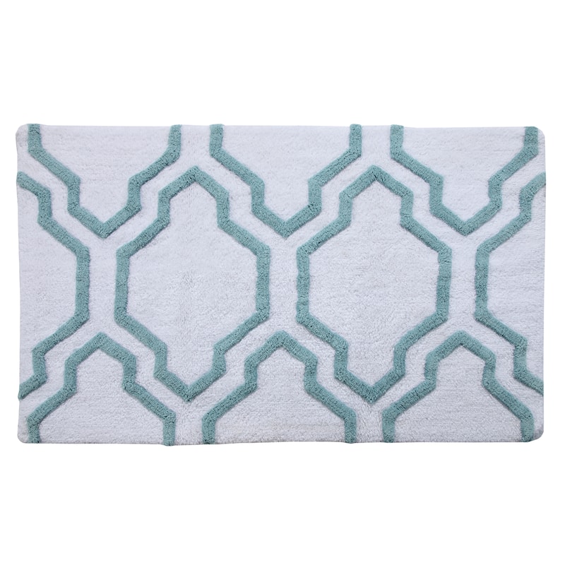 Saffron Fabs Cotton Quatrefoil Bath Rug - 21 x 34 - White/Blue